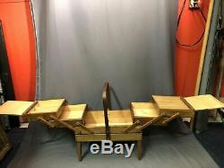 Vintage Wood 3 Tier Sewing Box Strommen Bruk Hamar Accordion Style Display Case