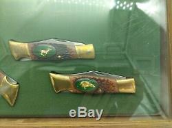 Vintage Wood Camillus Knife Display Case with 4 American Wildlife Knives