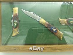 Vintage Wood Camillus Knife Display Case with 4 American Wildlife Knives