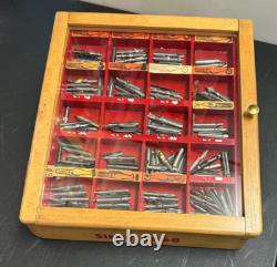 Vintage Wood Fountain Pen Tip Display Case With Tips Case Has A Drawer In Back