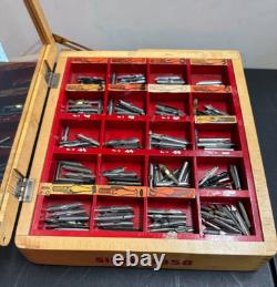 Vintage Wood Fountain Pen Tip Display Case With Tips Case Has A Drawer In Back