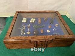 Vintage Wood &Glass Flat Museum Or Shop Style Display Case, curios, jewellery