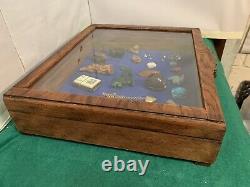 Vintage Wood &Glass Flat Museum Or Shop Style Display Case, curios, jewellery