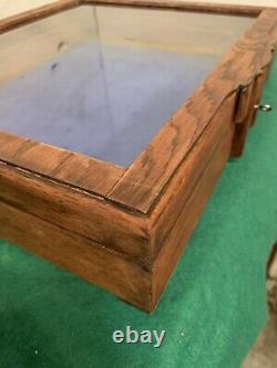 Vintage Wood &Glass Flat Museum Or Shop Style Display Case, curios, jewellery