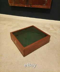 Vintage Wood Glazed Glass Table Top Wall Collectors Jewelery Display Case