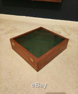 Vintage Wood Glazed Glass Table Top Wall Collectors Jewelery Display Case