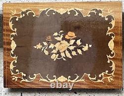 Vintage Wood Jewelry Display Case Inlay Flower Pedestal Standing Table Music Box