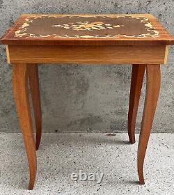 Vintage Wood Jewelry Display Case Inlay Flower Pedestal Standing Table Music Box