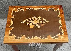 Vintage Wood Jewelry Display Case Inlay Flower Pedestal Standing Table Music Box