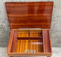 Vintage Wood Jewelry Display Case Inlay Flower Pedestal Standing Table Music Box