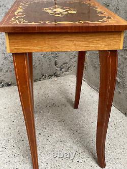 Vintage Wood Jewelry Display Case Inlay Flower Pedestal Standing Table Music Box