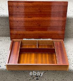 Vintage Wood Jewelry Display Case Inlay Flower Pedestal Standing Table Music Box