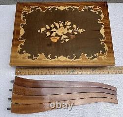 Vintage Wood Jewelry Display Case Inlay Flower Pedestal Standing Table Music Box