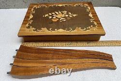 Vintage Wood Jewelry Display Case Inlay Flower Pedestal Standing Table Music Box