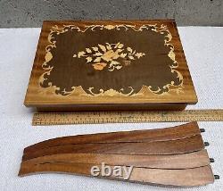 Vintage Wood Jewelry Display Case Inlay Flower Pedestal Standing Table Music Box