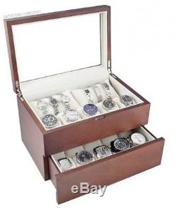 Vintage Wood Watch Case Display Storage Box Glass Top 20 Watch Storage Pillow