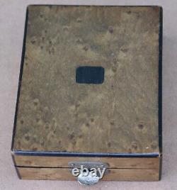 Vintage Wood Watch Jewelry Push Button Display Box Case Purple Velvet Interior