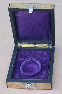 Vintage Wood Watch Jewelry Push Button Display Box Case Purple Velvet Interior