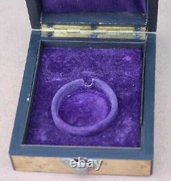 Vintage Wood Watch Jewelry Push Button Display Box Case Purple Velvet Interior