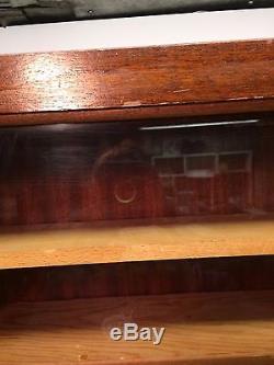 Vintage Wood Wooden Mercantile Display Case Cabinet Glass Front Tabletop Curio