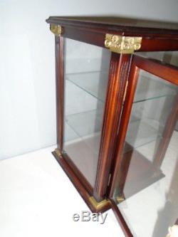 Vintage Wood and Curved Glass Table Curio Display Case Cabinet