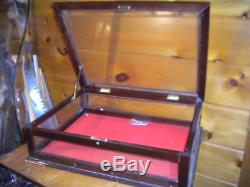 Vintage Wood and Glass DISPLAY CASE with Key