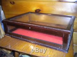 Vintage Wood and Glass DISPLAY CASE with Key