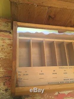 Vintage Wood and Glass Montague Rod and Reel Co. Ferrule Display Show Case