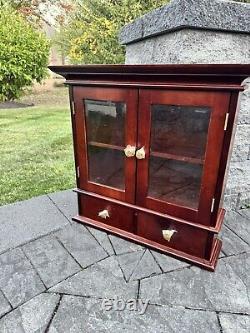 Vintage Wood and Glass Wall Display Case Curio Cabinet with Drawrs W23xH22xD7