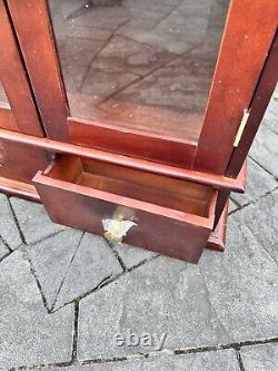 Vintage Wood and Glass Wall Display Case Curio Cabinet with Drawrs W23xH22xD7