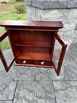Vintage Wood and Glass Wall Display Case Curio Cabinet with Drawrs W23xH22xD7
