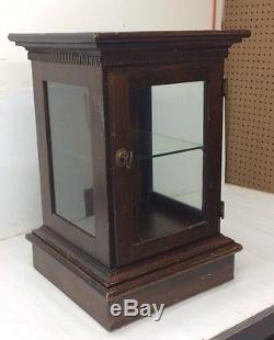 Vintage Wooden Glass Display Case Counter-top Dark Wood Vintage Display Cabinet