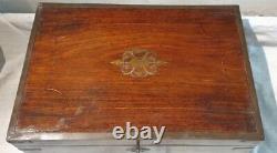 Vintage Wooden Jewelry Box Rosewood Antique Brass Inlay
