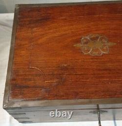 Vintage Wooden Jewelry Box Rosewood Antique Brass Inlay