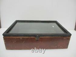 Vintage Wooden Traders Box Antique Old Wood Glass Fronted Display Case 19x13