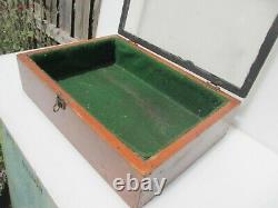 Vintage Wooden Traders Box Antique Old Wood Glass Fronted Display Case 19x13