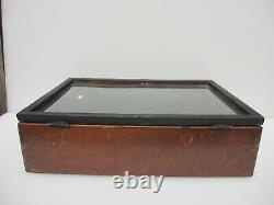 Vintage Wooden Traders Box Antique Old Wood Glass Fronted Display Case 19x13