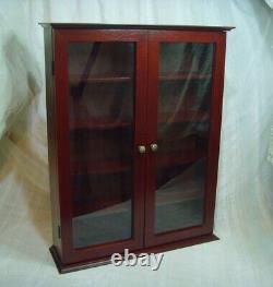 Vintage Wooden Wall Mounted Collectors Display Cabinet Case Glazed Double Doors