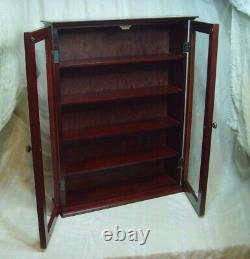 Vintage Wooden Wall Mounted Collectors Display Cabinet Case Glazed Double Doors