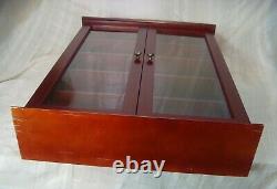 Vintage Wooden Wall Mounted Collectors Display Cabinet Case Glazed Double Doors