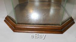Vintage antique glass wood silver countertop 8 sided statue display show case