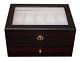 Vintage Ebony Wooden Watch Boxes Display Case Storage Organiser 20 Compartments
