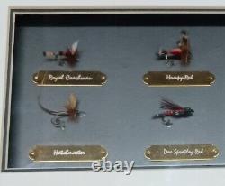 Vintage fishing flies In Wood Wall Mounting Display Case