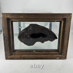 Vintage hand blown glass swans cattails on lake Glass Wood Display Case signed