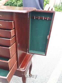 Vintage jewelry armoire, 7 drawers, top opens 4 display/mirror, both sides door