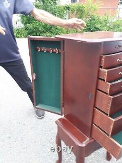 Vintage jewelry armoire, 7 drawers, top opens 4 display/mirror, both sides door