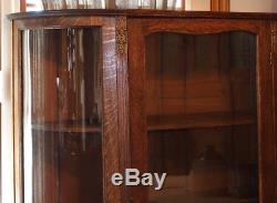 Vintage or Antique Dark Wood Curved Glass Display Case Cabinet