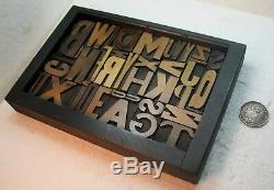Vintage wood type in black case A-Z complete alphabet. Ready to display. Nice