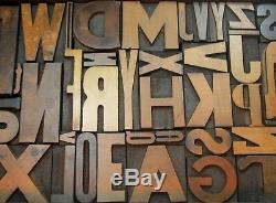 Vintage wood type in black case A-Z complete alphabet. Ready to display. Nice