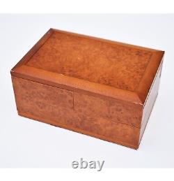 Vintage wooden jewelry box with mirror, large old storage trinket box